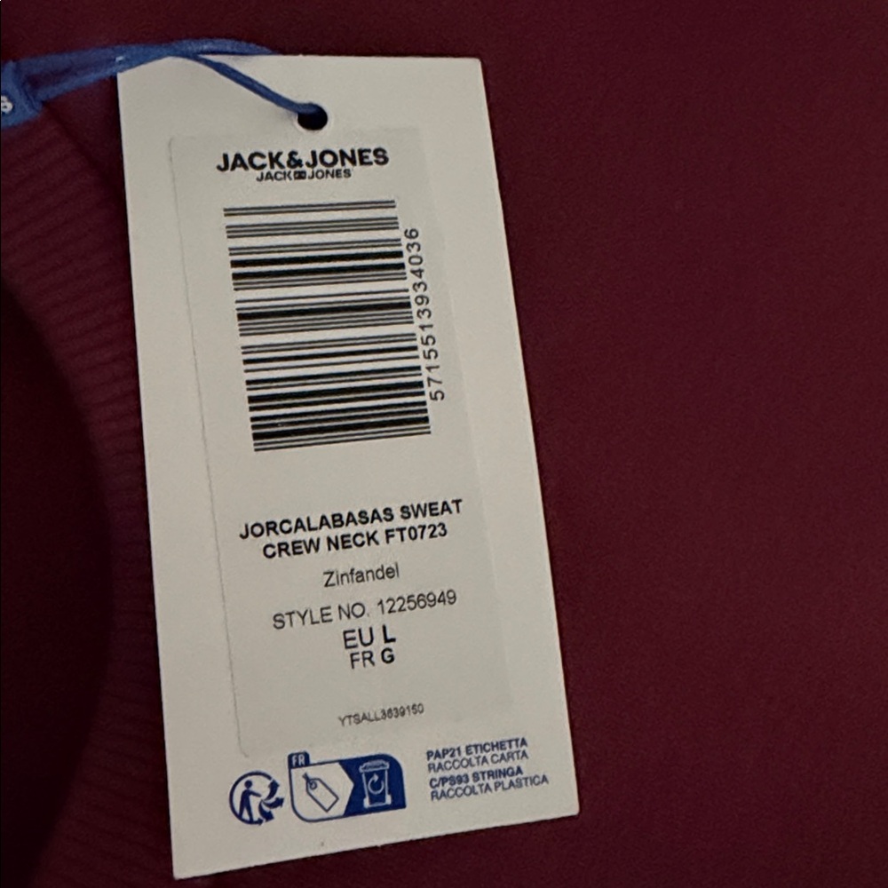 Jack & Jones oversized sweatshirt with Calabasas burgundy Size Large NWT - Picture 6 of 6